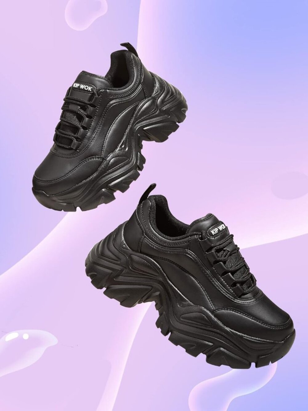 Women's Black Leather Fashion Platform Comfortable Wedge Walking Sneakers Shoes - Picture 3 of 6